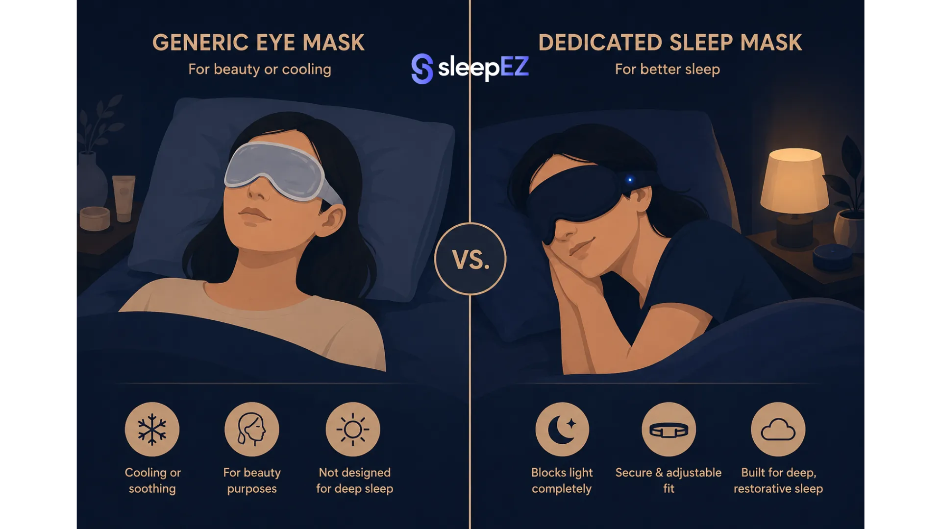 Eye mask versus sleep mask comparison illustration