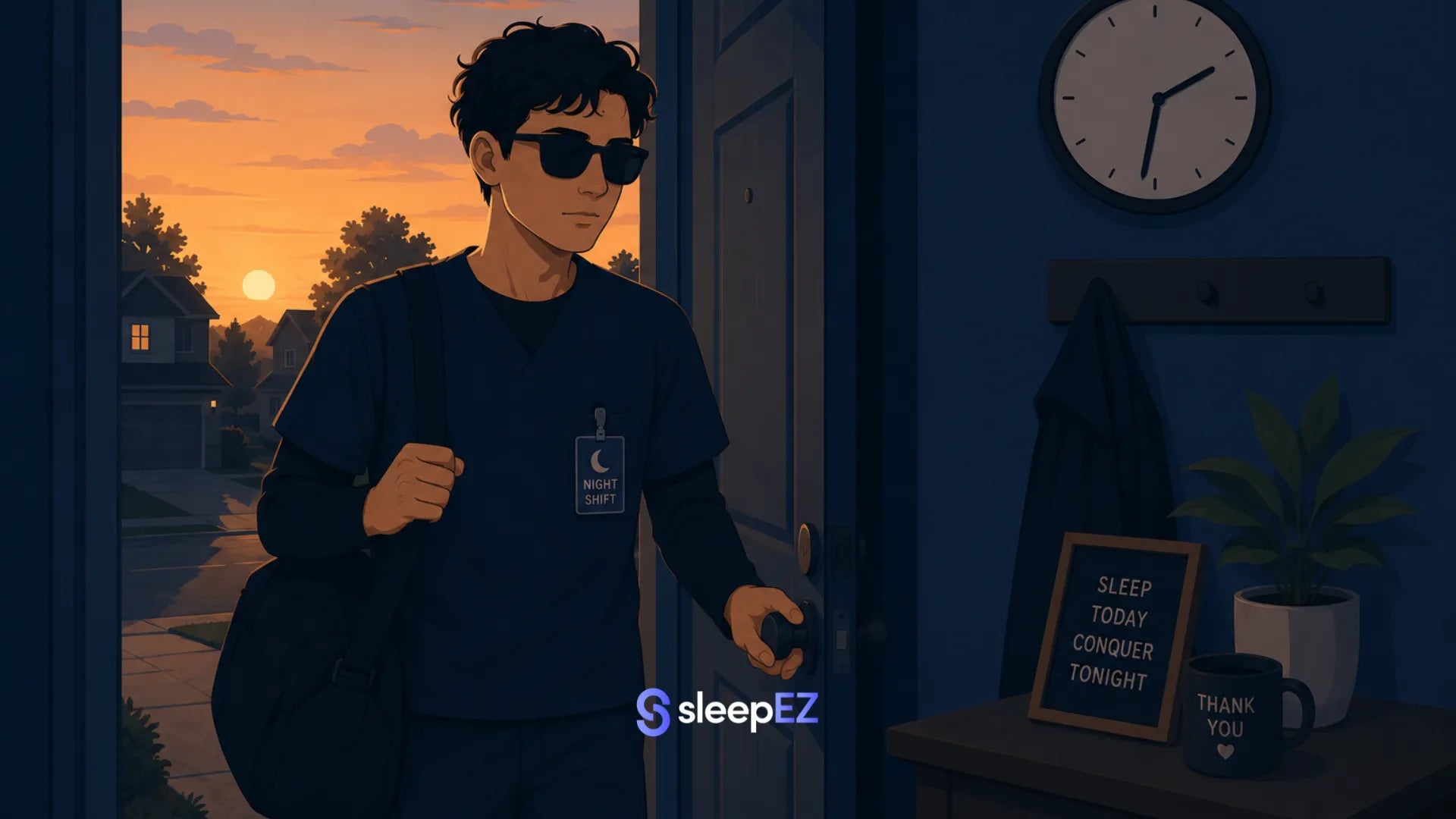 Night shift worker coming home in the morning