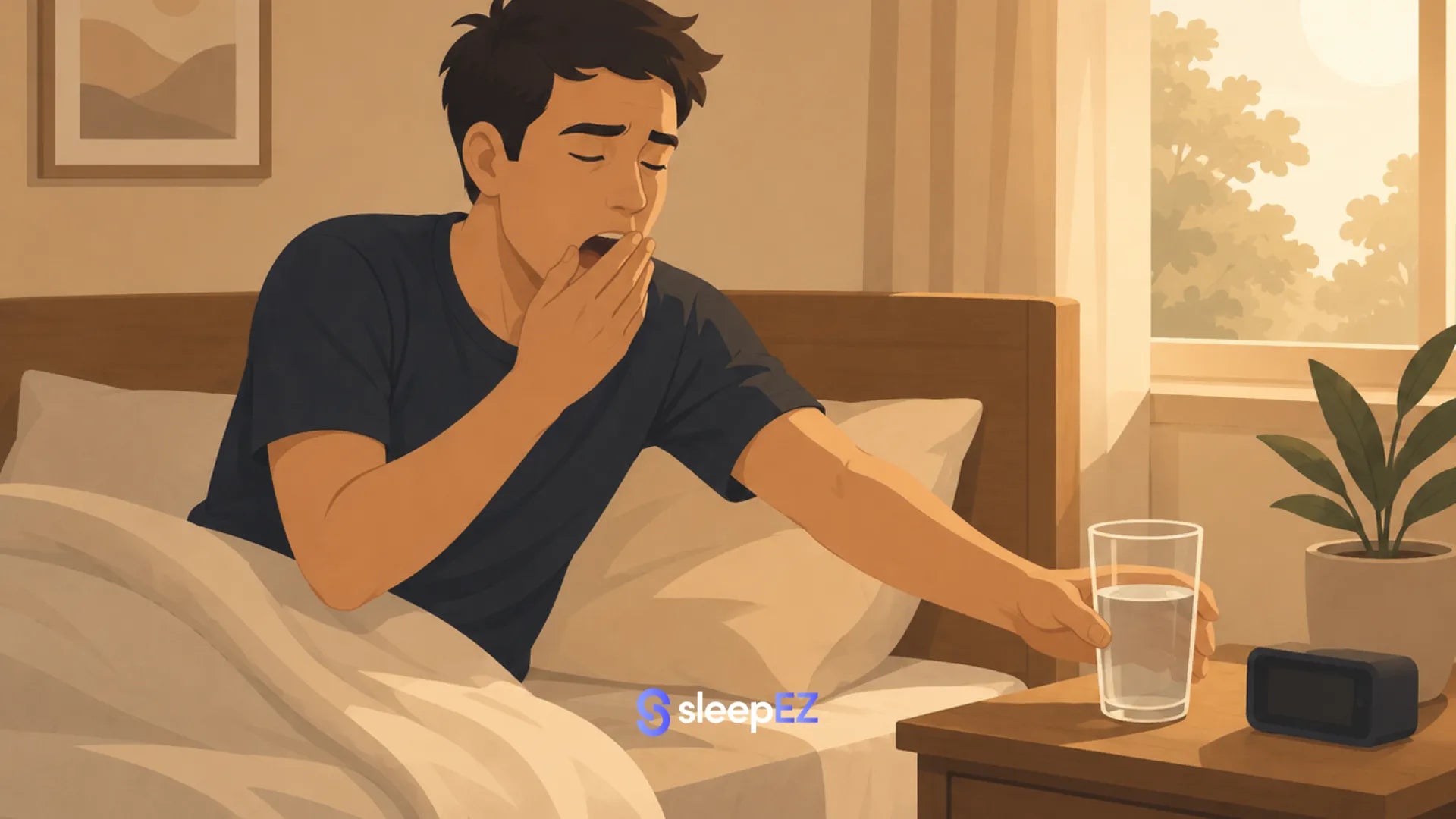 Person waking up with dry mouth illustration