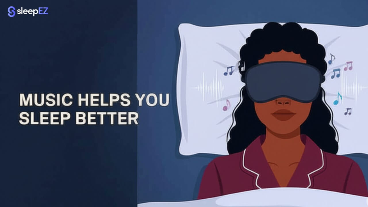 Person listening to sleep music with Bluetooth sleep mask